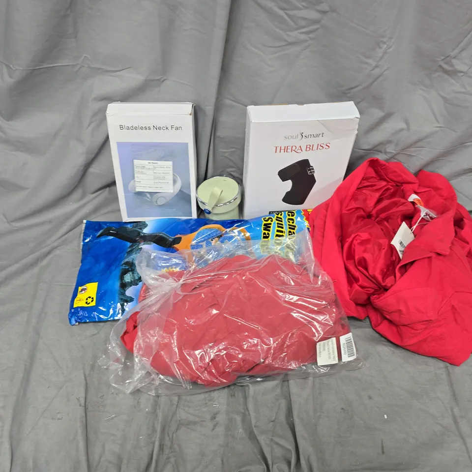 APPROXIMATELY 15 ASSORTED ITEMS TO INCLUDE BLADELESS NECK FAN, SOUL SMART MASSAGE WRAP, MOSQUITO SWATTER, ETC