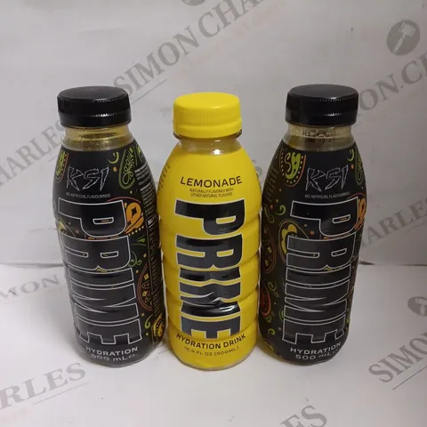 3 X SEALED PRIME HYDRATION DRINKS TO INCLUDE LEMONADE & ORANGE MANGO