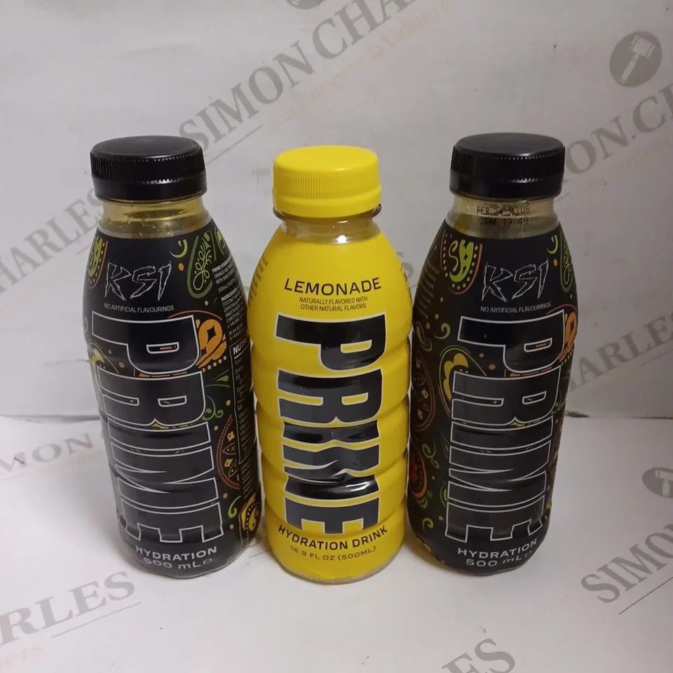 3 X SEALED PRIME HYDRATION DRINKS TO INCLUDE LEMONADE & ORANGE MANGO 