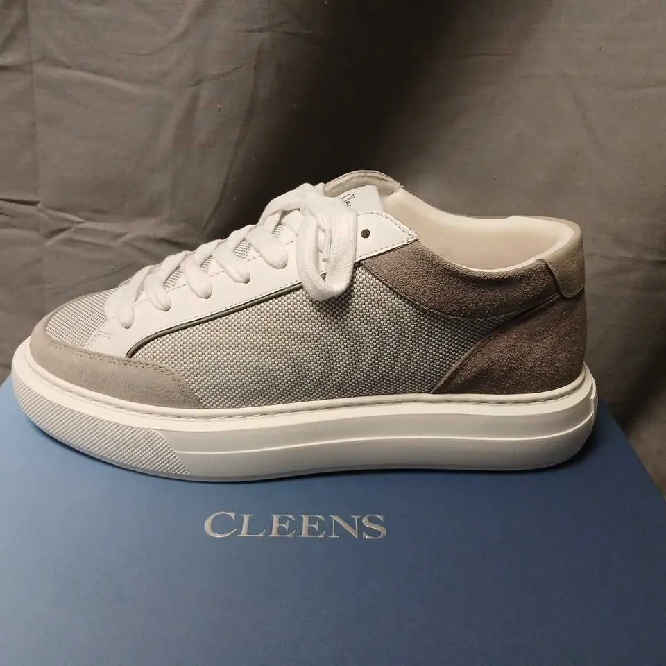 CLEENS LUXOR TRAINERS – WHITE & GREY, UK 8.5