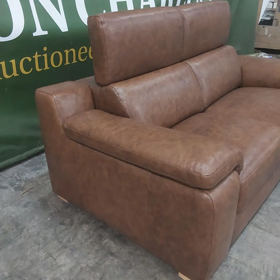 QUALITY DESIGNER ITALIAN MADE RICCARDO 2 SEATER LEATHER SOFA - BRANDY