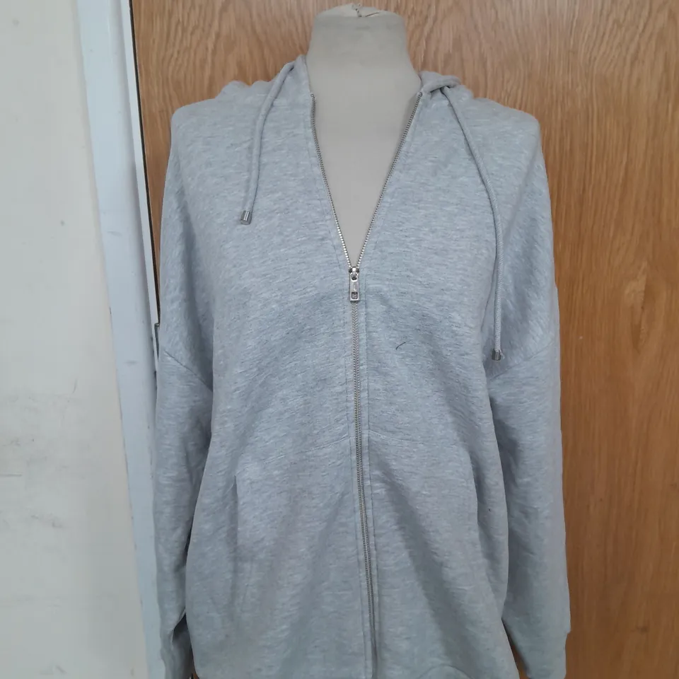 OYSHO ZIP UP HOODIE FLEECE LINED IN LIGHT GREY SIZE L