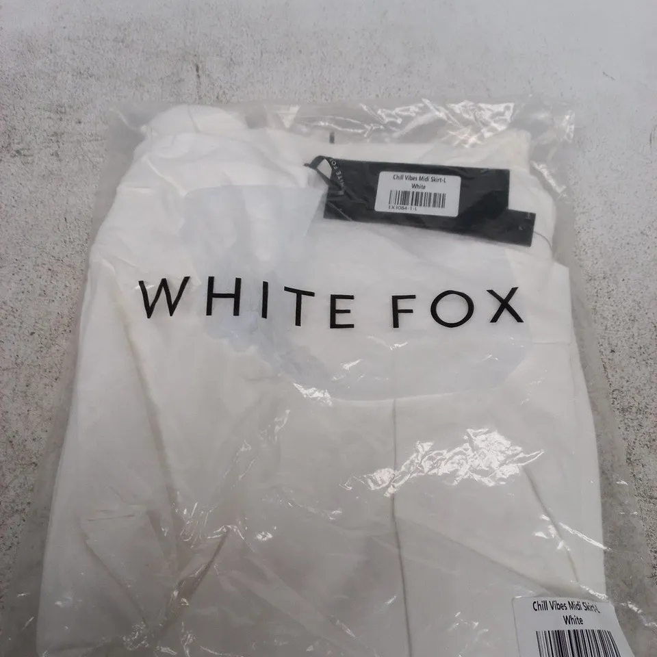 WHITE FOX CHILL VIBES MIDI SKIRT – WHITE, SIZE L