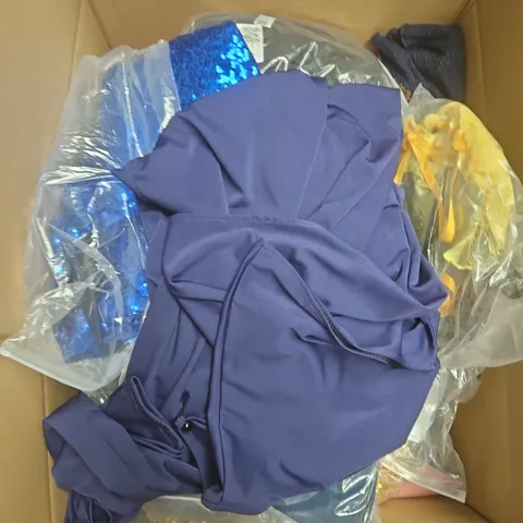 LARGE BOX OF APPROXIMATELY 25 ASSORTED CLOTHING ITEMS IN VARIOUS COLOURS, STYLES AND SIZES - COLLECTION ONLY