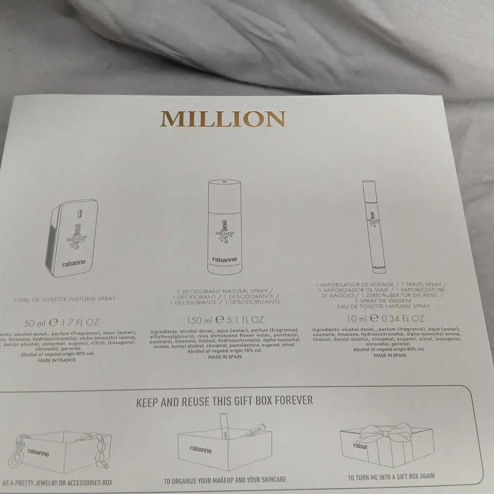 PACO RABANNE 1 MILLION GIFT SET – 50 ML EDT + 10 ML TRAVEL SPRAY, BOXED