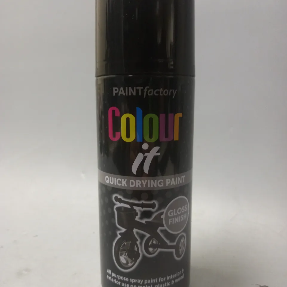 BOX OF 12 PAINT FACTORY COLOUR IT QUICK DRYING PAINT - GLOSS FINISH - JET BLACK - COLLECTION ONLY 