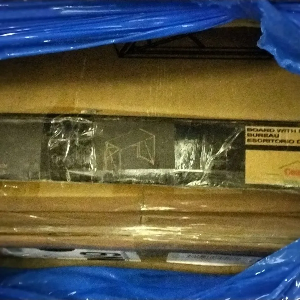 PALLET OF ASSORTED ITEMS INCLUDING BONTEC PLASMA/LCD TV STAND, BOARD WITH METAL DESK, FLIPCHART EASEL
