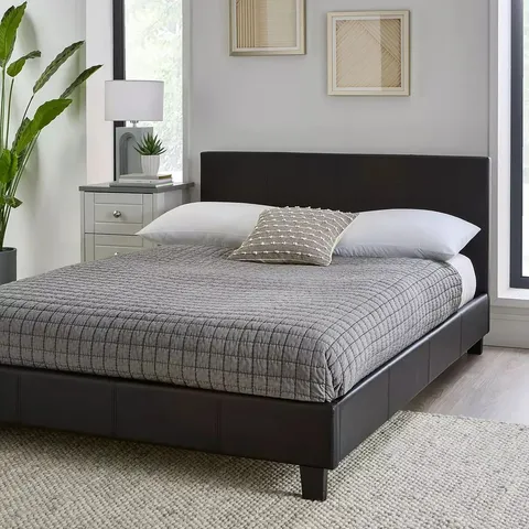 BOXED MARSTON 3' SINGLE FAUX LEATHER BED FRAME - BLACK (2 BOXES)