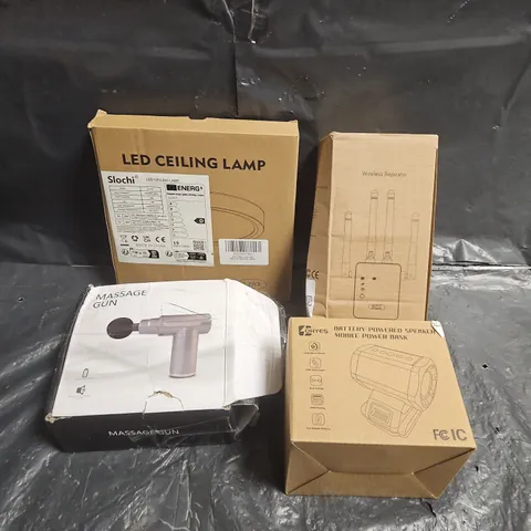 APPROXIMATELY 8 ASSORTED ELECTRICAL PRODUCTS TO INCLUDE -MASSAGE GUN, WIRELESS REPEATER, SPEAKER POWER BANK - ETC