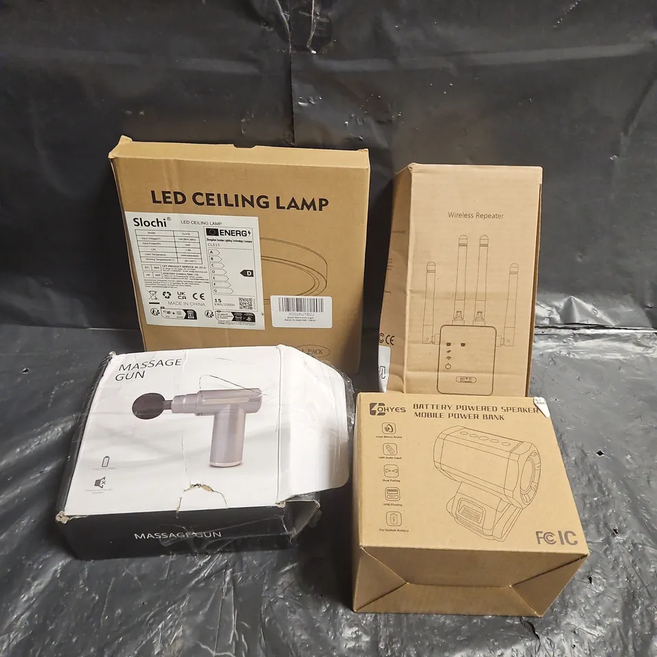 APPROXIMATELY 8 ASSORTED ELECTRICAL PRODUCTS TO INCLUDE -MASSAGE GUN, WIRELESS REPEATER, SPEAKER POWER BANK - ETC 