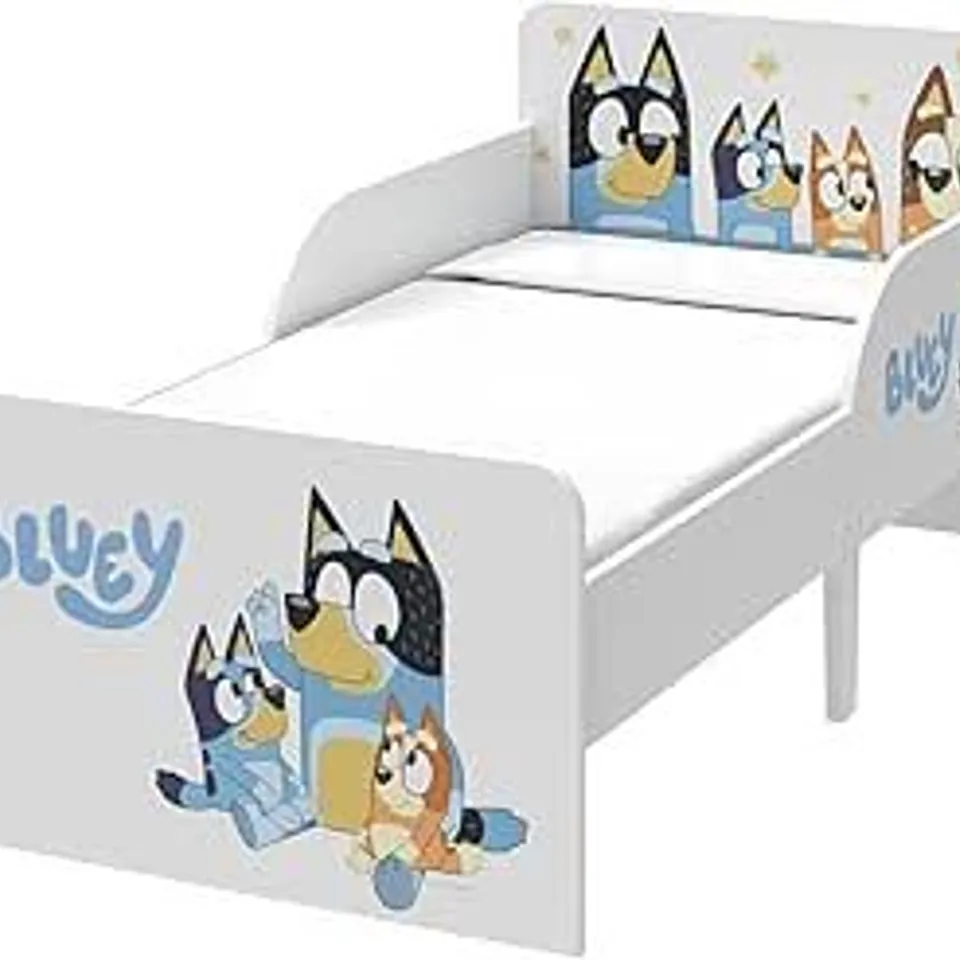 BOXED KIDS' BLUEY TODDLER BED - WHITE/BLUE/YELLOW (1 BOX)