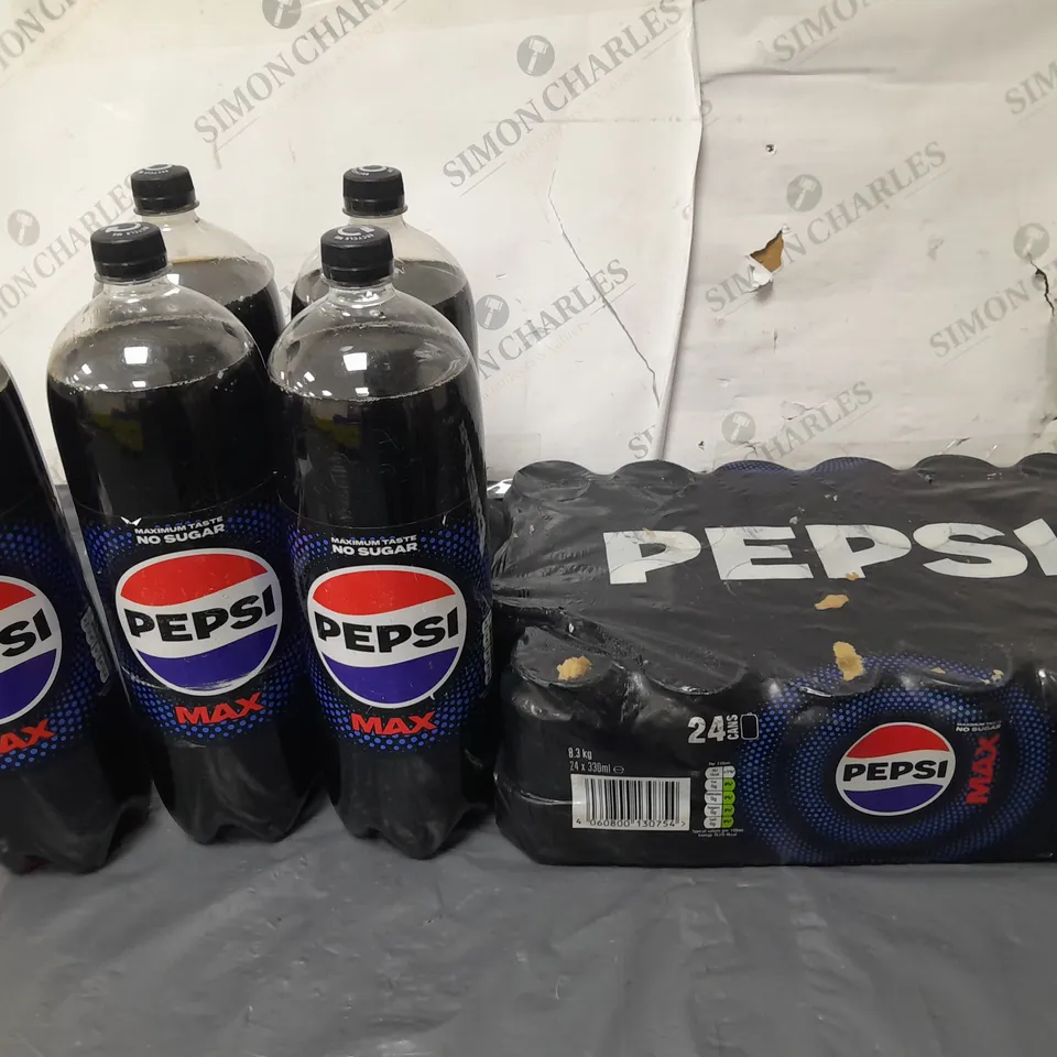 LOT OF ASSORTED PEPSI MAX INCLUDES 5 2L BOTTLES AND 24 CANS