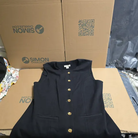 MONSOON BLACK SLEEVELESS TOP WITH GOLD-TONE BUTTON FRONT – UK 12 (EU 40, US 8)
