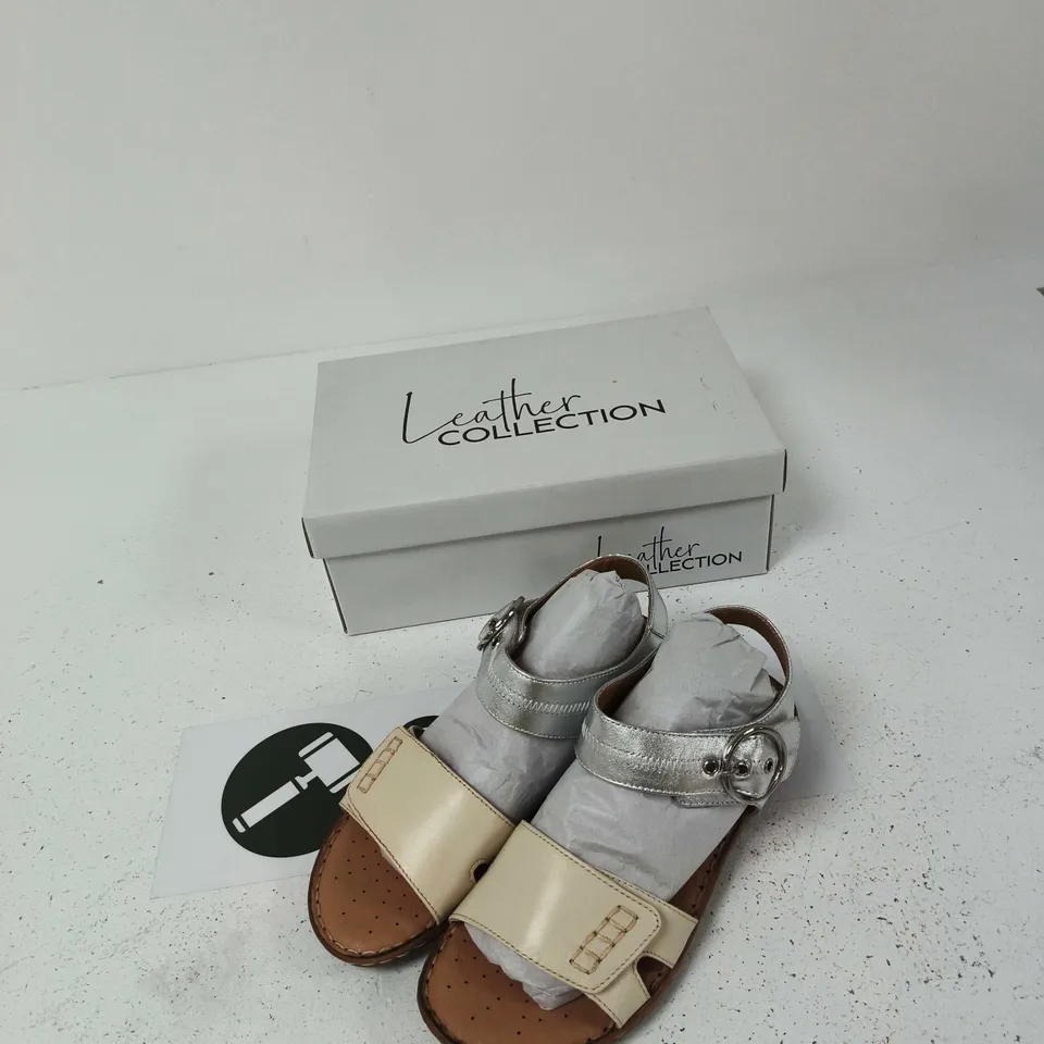 LEATHER COLLECTION NATASHA SANDALS BEIGE & SILVER, UK SIZE 8 (WOMEN)