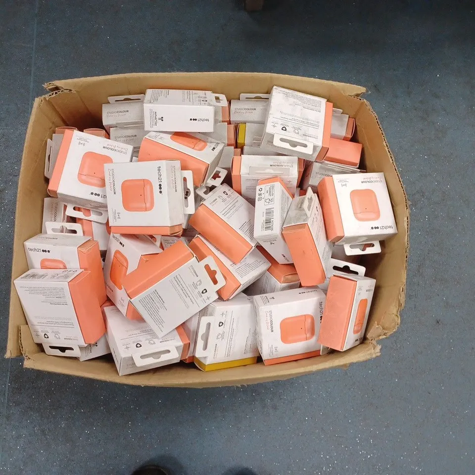 LARGE BOX OF STUDIO COLOUR EARBUD CHARGING CASES VARIOUS COLOURS