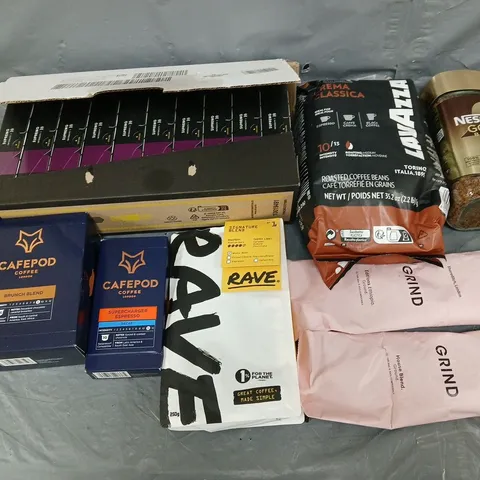 APPROXIMATELY 6 ASSSORTED COFFEE PRODUCTS TO INCLUDE LOR ESPRESSO, GRIND, AND CAFEPOD ETC.