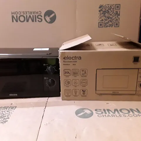 BOXED ELECTRA MWSM20LB 20 LITRE 26CM HIGH, FREESTANDING SMALL STANDARD MICROWAVE OVEN - BLACK