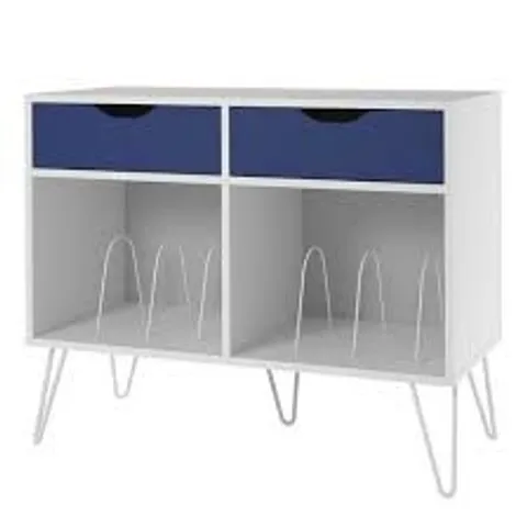 BOXED CONDORD TURNTABLE STAND WITH 2 DRAWERS - WHITE/BLUE (1 BOX)