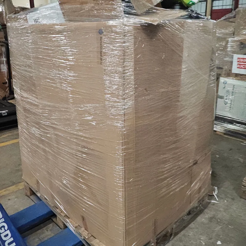 PALLET OF ASSORTED HOUSEHOLD GOODS AND PRODUCTS TO INCLUDE; MICROWAVE, VACUUM CLEANER,HEATER, SCOOTER