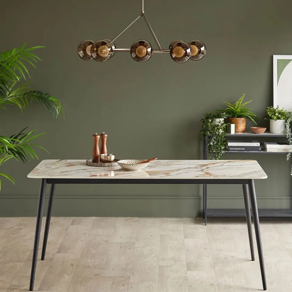 BOXED DANETTI OSLO NATURAL CERAMIC 6 SEATER DINING TABLE (2 BOXES)