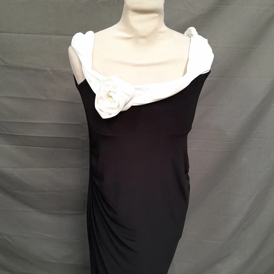 CLUBL IN BLOOM BLACK & WHITE BARDOT MATERNITY  MAXI DRESS WITH FLOWER BLACK - SIZE 10