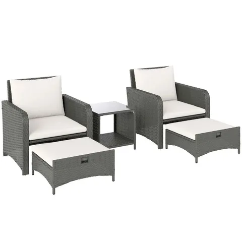 BOXED OUTSUNNY FIVE PIECE RATTAN GARDEN FURNITURE SET WITH 2-TIER COFFEE TABLE AND OTTOMANS - CREAM WHITE (1 BOX)