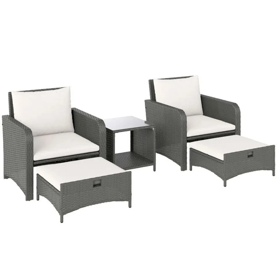BOXED OUTSUNNY FIVE PIECE RATTAN GARDEN FURNITURE SET WITH 2-TIER COFFEE TABLE AND OTTOMANS - CREAM WHITE (1 BOX)