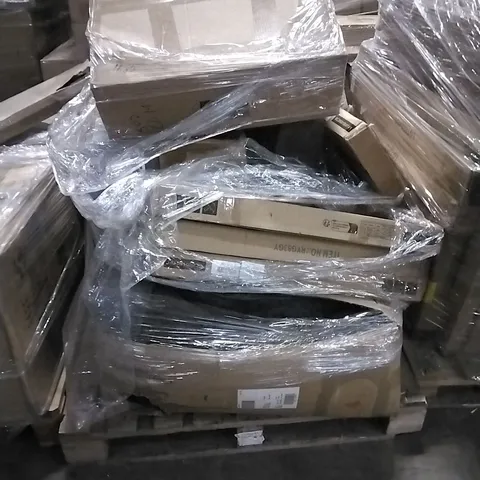 PALLET OF HOUSEHOLD ITEMS TO INCLUDE OFFICE CHAIR, CORNER BRACKET, WARDROBE AND OTHER ASSORTED ITEMS...