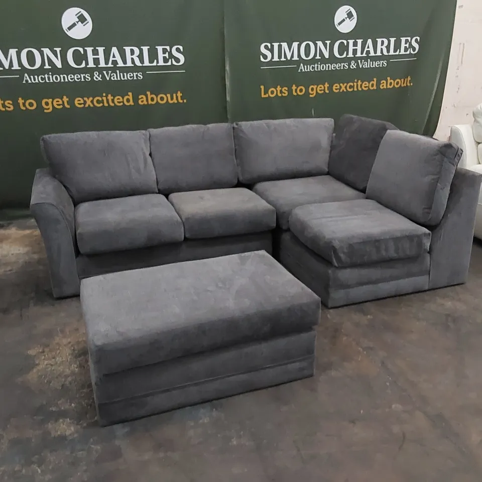 DESIGNER LILAH CORNER SOFA IN GREY FABRIC 