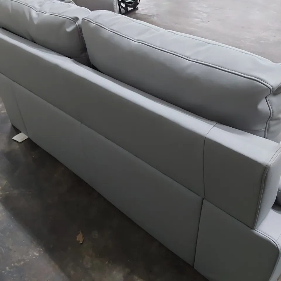 DESIGNER TWO SEATER SOFA LIGHT GREY LEATHER 
