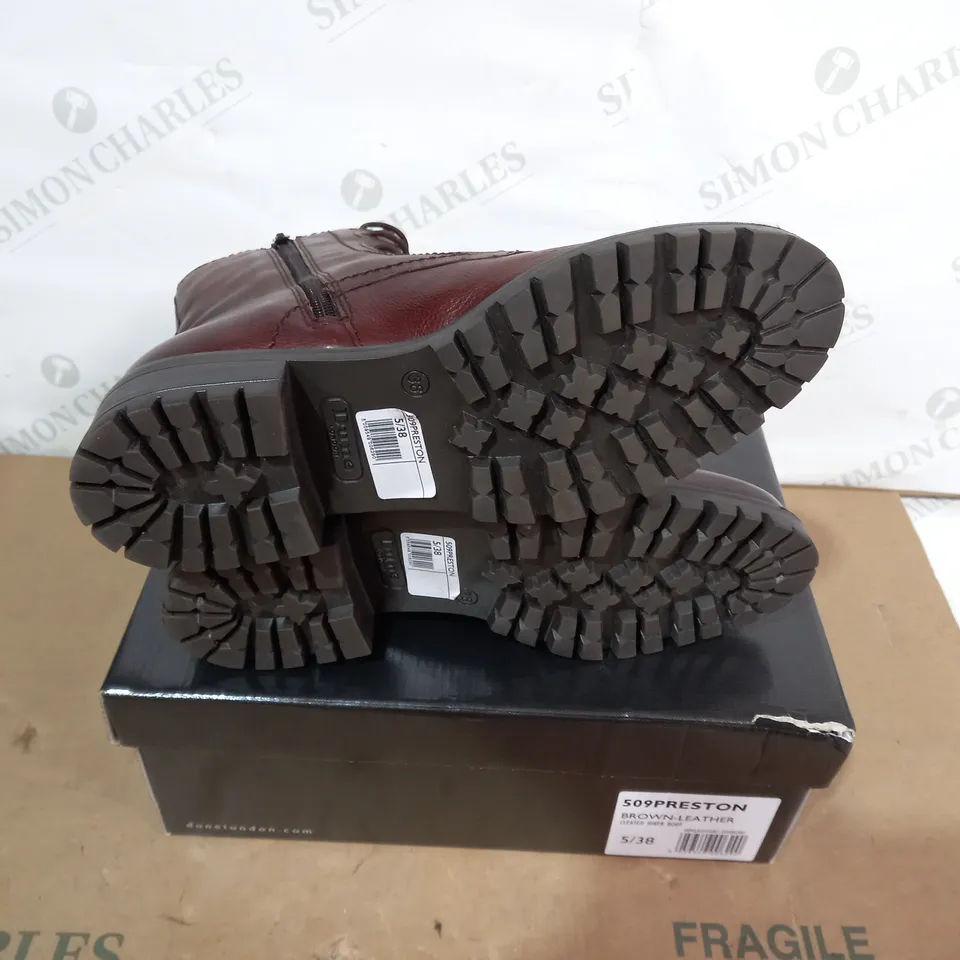 BOXED PAIR OF DUNE BROWN BOOTS - SIZE 38