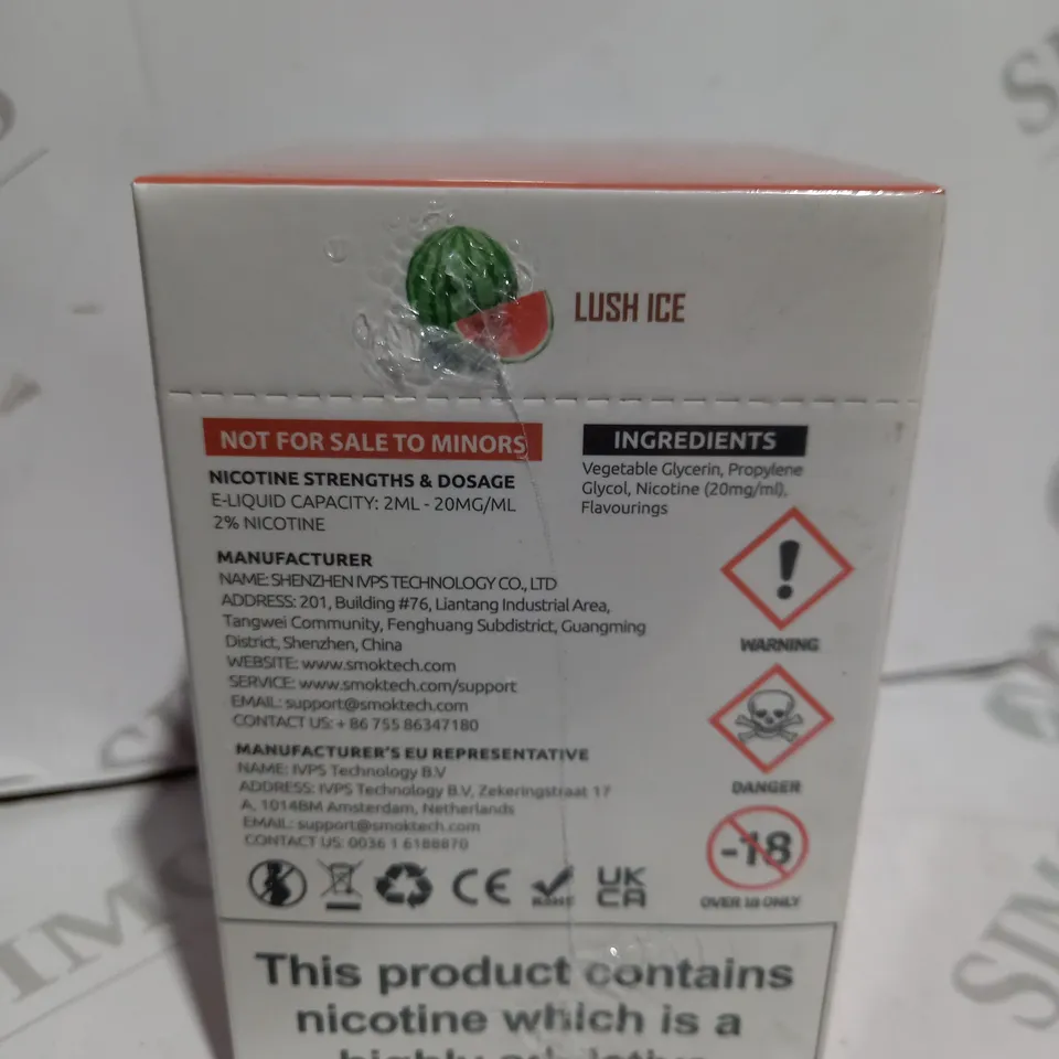 BOXED CELLOPHANE-WRAPPED PACK OF TEN SMOK VVOW DISPOSABLE VAPES- LUSH ICE