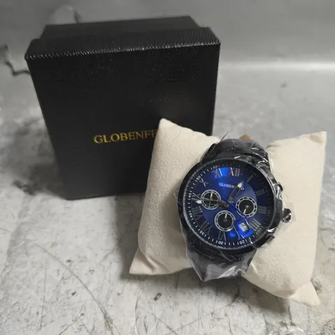 BOXED GLOBENFELD ROMAN CHRONO BLUE DIAL WATCH