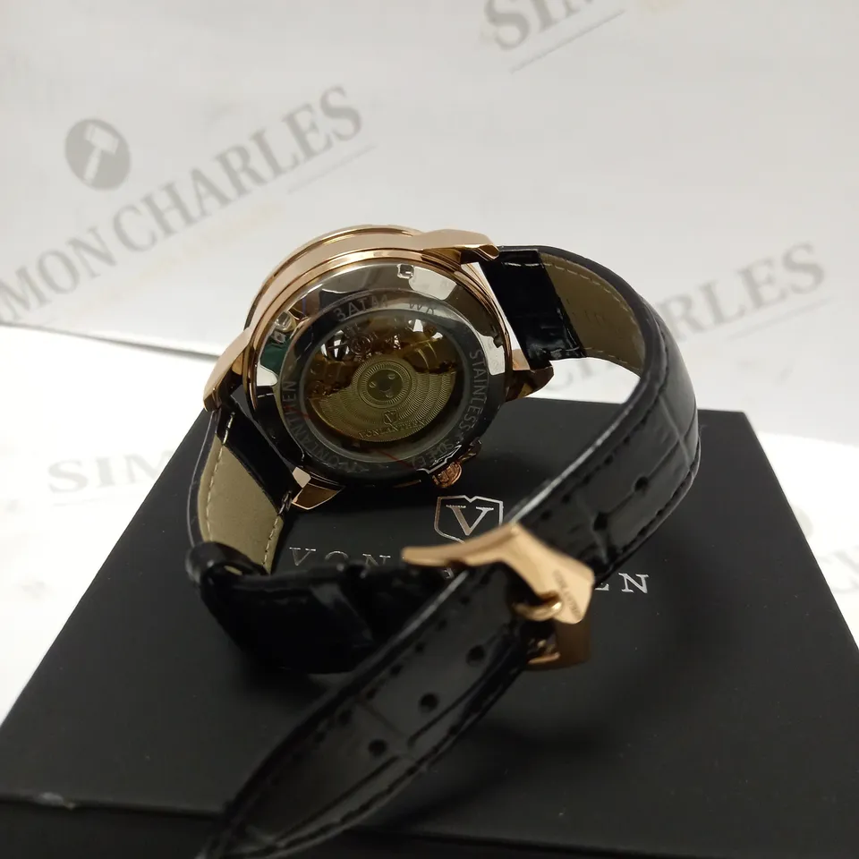 VONLANTHEN PART SKELETON CHRONOGRAPH BLACK LEATHER STRAP WRISTWATCH