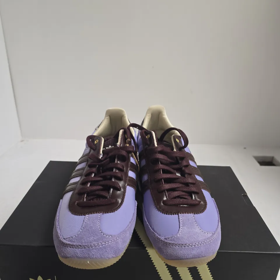BOXED PAIR OF ADIDAS WALES BONNER JR1776 TRAINERS – PURPLE/LILAC WITH BROWN SUEDE, UK 8