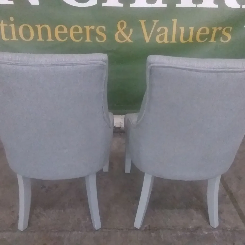 SET OF 2 DESIGNER DUKE LIGHT GREY FABRIC BUTTON BACK DINING CHAIR (WHITEWASHED LEG)