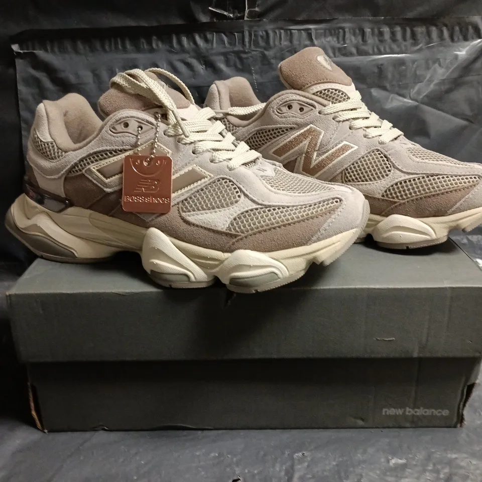 BOXED PAIR OF NEW BALANCE 9060 TRAINERS IN BROWN MULTI SIZE UK 6.5