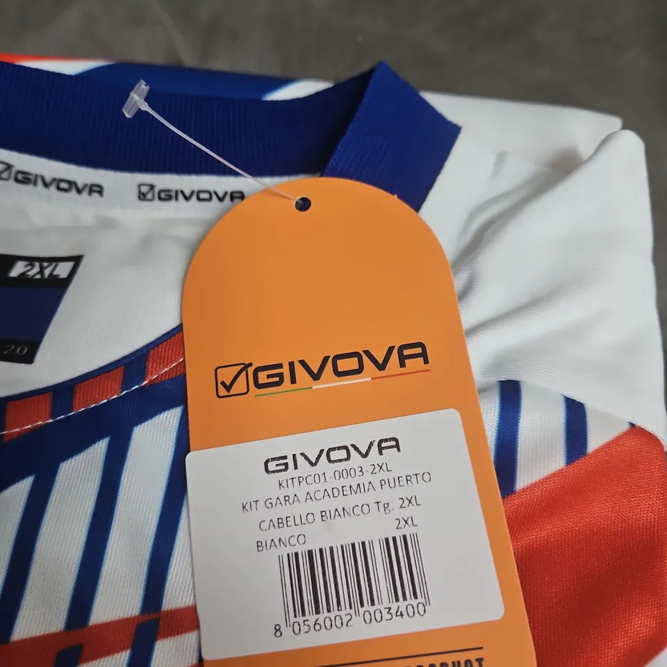 UK 44-46 (2XL) GIVOVA FOOTBALL KIT – ACADEMIA PUERTO CABELLO, WHITE/BLUE/RED