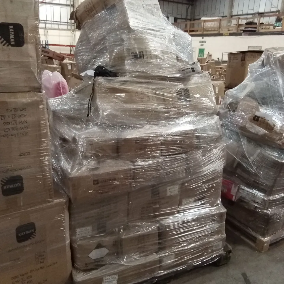 PALLET OF ASSORTED HOUSEHOLD GOODS AND PRODUCTS TO INCLUDE; PLASTIC DUST SHEETS, BATH MATS, AIR DUSTERS ETC