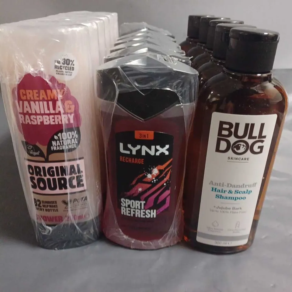 LOT OF 17 HEALTH AND BEAUTY ITEMS TO INCLUDE BULLDOG SHAMPOO AND LYNX BODY WASH