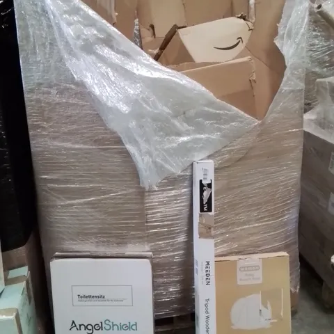 PALLET OF ASSORTED HOUSEHOLD GOODS AND PRODUCTS TO INCLUDE;TRIPOD,BABY BEACH TENT,TOILET SEAT