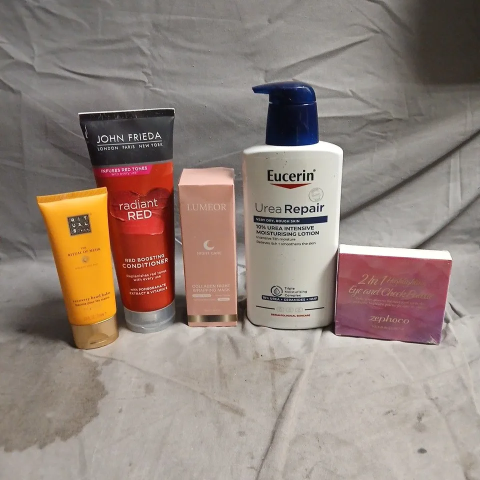 APPROXIMATEY 20 ASSORTED HEALTH AND BEAUTY PRODUCTS TO INCLUDE - EUCERIN MOISTURISING LOTION - JOHN FRIEDA RADIANT RED CONDITIONER AND RITUALS RECOVERY HAND BALM
