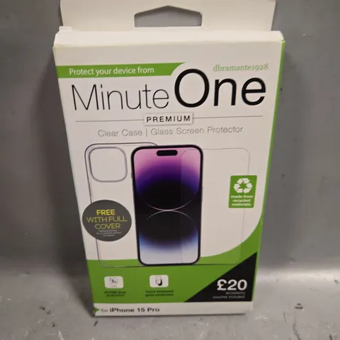 APPROXIMATELY 60 BOXED MINUTE ONE CLEAR PROTECTIVE CASES FOR IPHONE 15 PRO