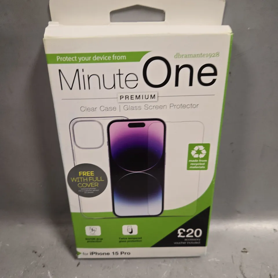 APPROXIMATELY 60 BOXED MINUTE ONE CLEAR PROTECTIVE CASES FOR IPHONE 15 PRO 