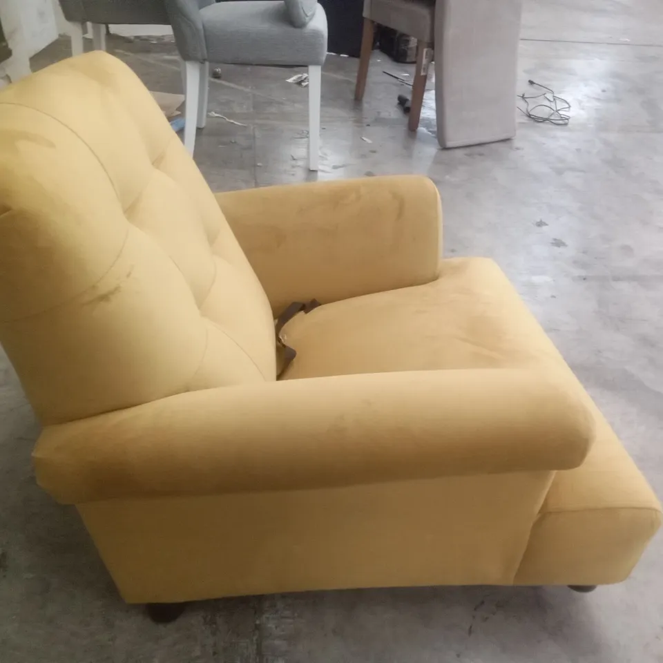 DESIGNER THE LOUNGE COMPANY MADE SMALL ARMCHAIR - YELLOW FABRIC