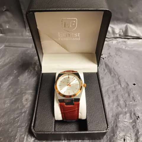 MENS ERNEST FERDINAND WATCH – DAY DATE CALENDAR DIAL – LEATHER STRAP