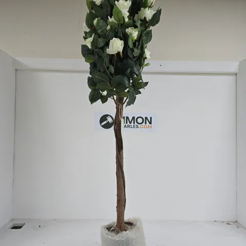 REGENT'S ROSE ARTIFICIAL TOPIARY TREE – WHITE ROSES, 120 CM TALL, 52 CM WIDE