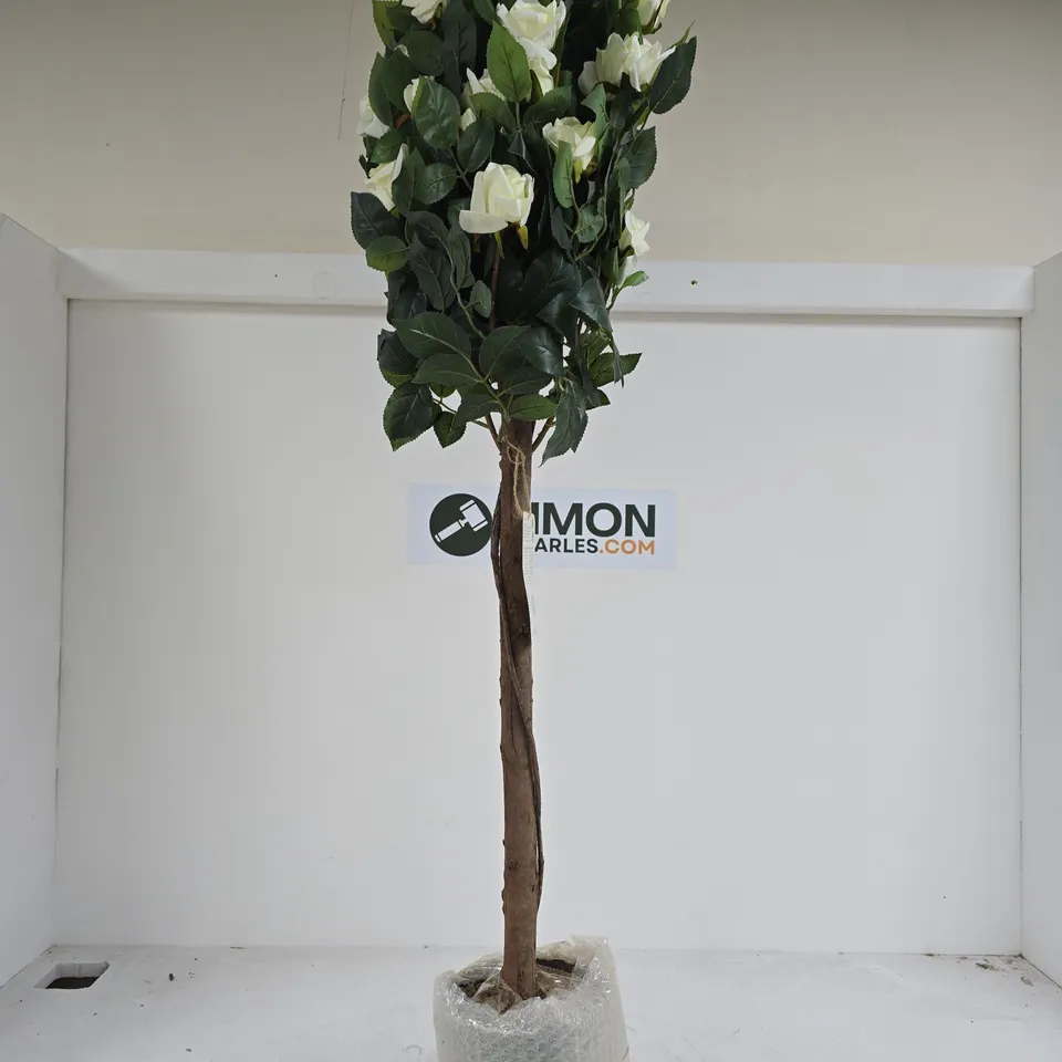 REGENT'S ROSE ARTIFICIAL TOPIARY TREE – WHITE ROSES, 120 CM TALL, 52 CM WIDE
