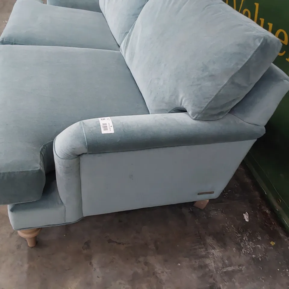 QUALITY BRITISH MADE LOUNGE Co THREE SEATER SOFA DUCK EGG BLUE PLUSH FABRIC 