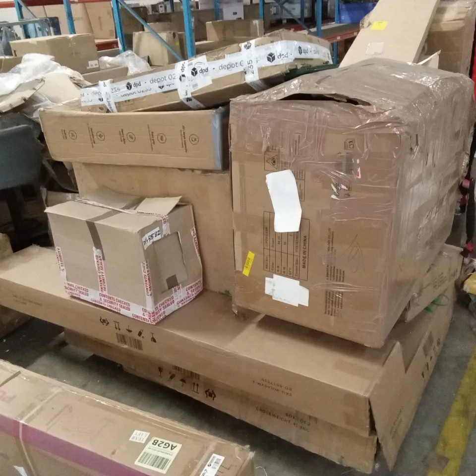 PALLET OF ASSORTED INCOMPLETE DESIGNER FURNITURE PARTS AND PIECES